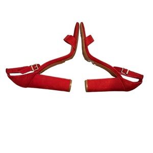 SCHUTZ CADEY SCARLET RED NUBUCK ANKLE STRAP SANDAL BLOCK HEEL SHOES 10